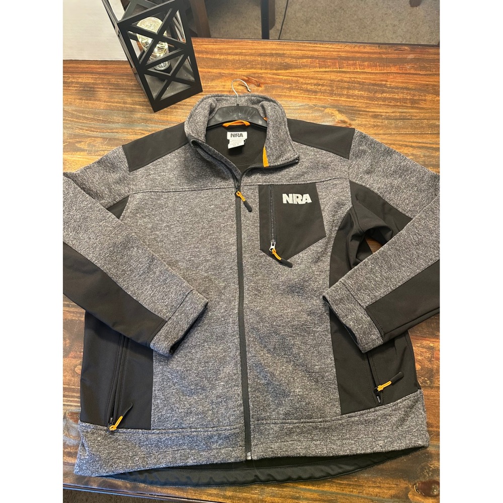 NRA Mens Gray Full Zip‎ Jacket with Black & Accent Pocket Outdoors Size Medium